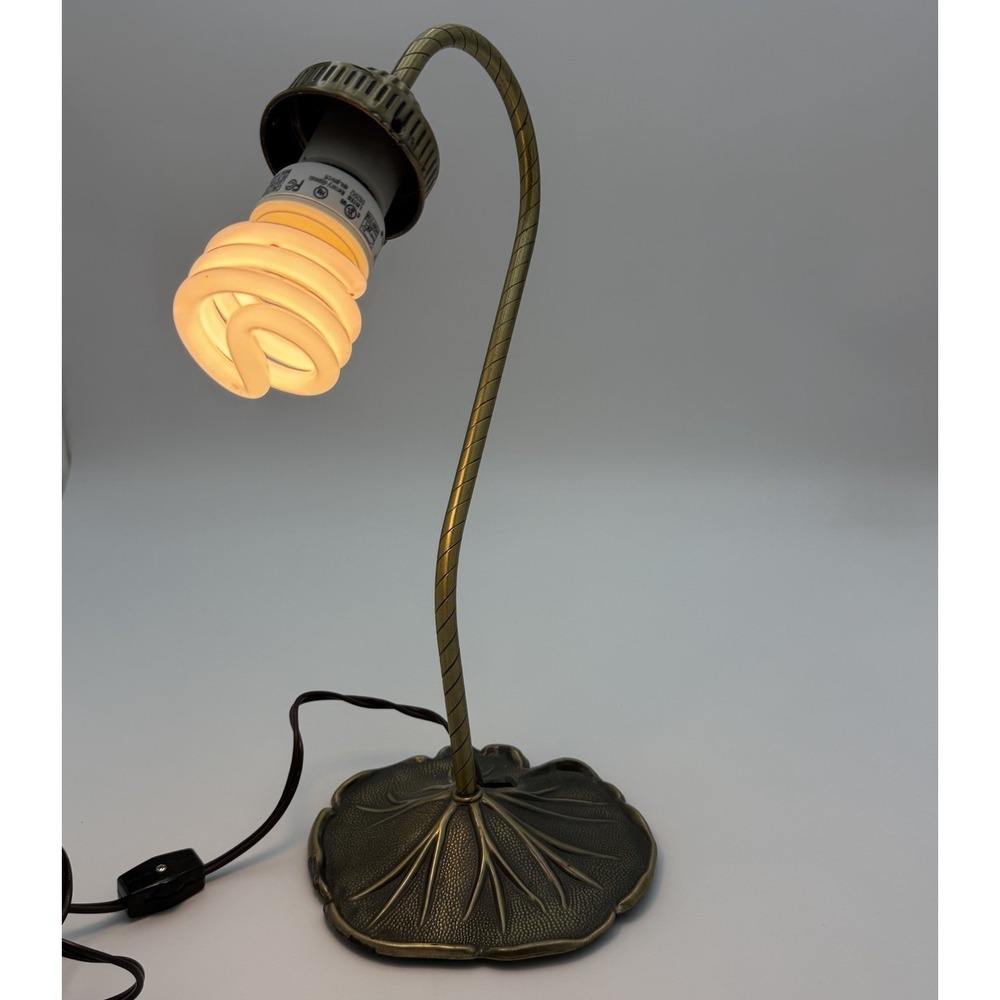 Vtg Lily Pad Brass Base Gooseneck Lamp No Shade Art Nouveau MCM Decor Works